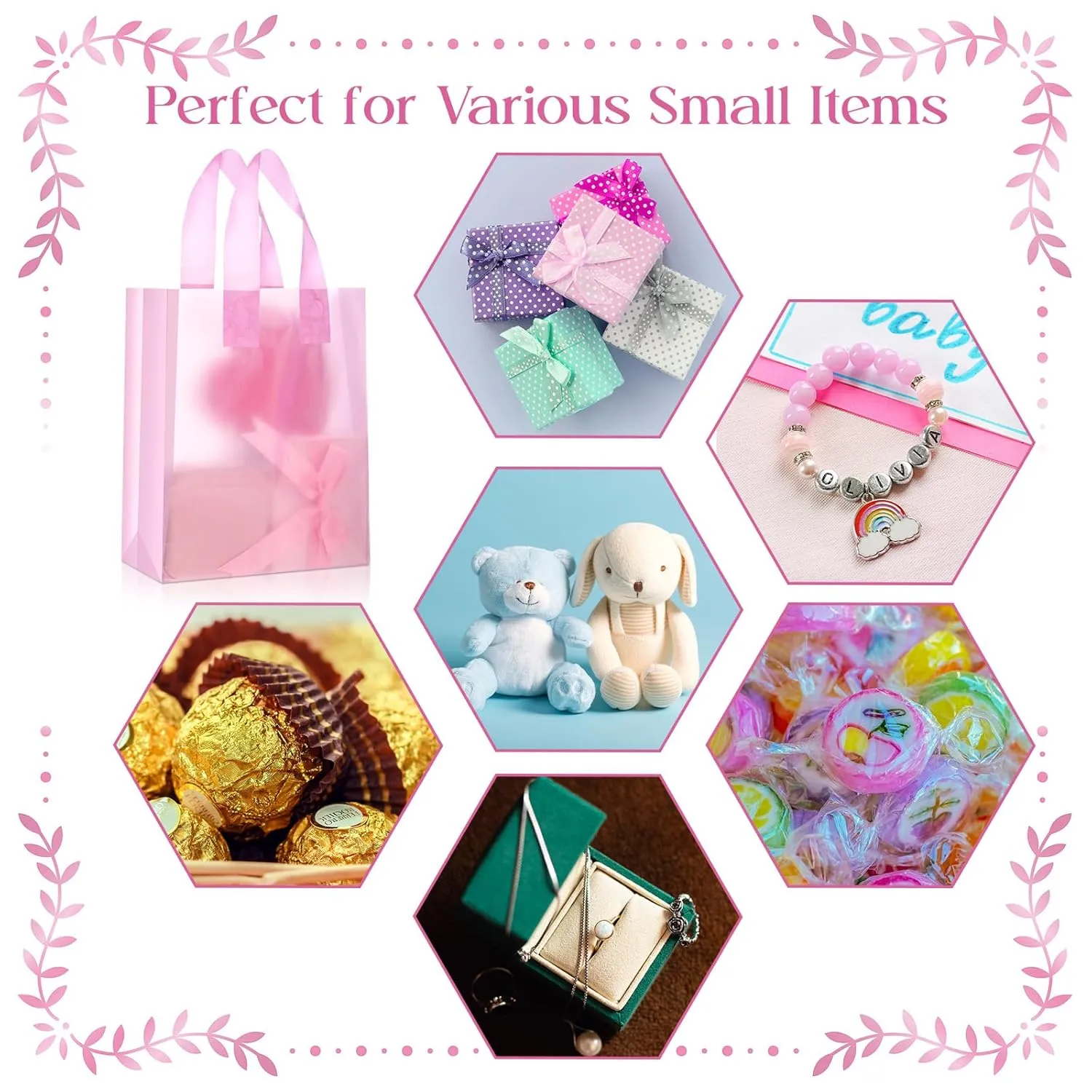 Zhanmai 250 Pcs Frosted Plastic Bags with Handle 8 x 4 x 10 Inch Plastic Party Favor Shopping Bags for Small Business Weding Gifts (Pink)