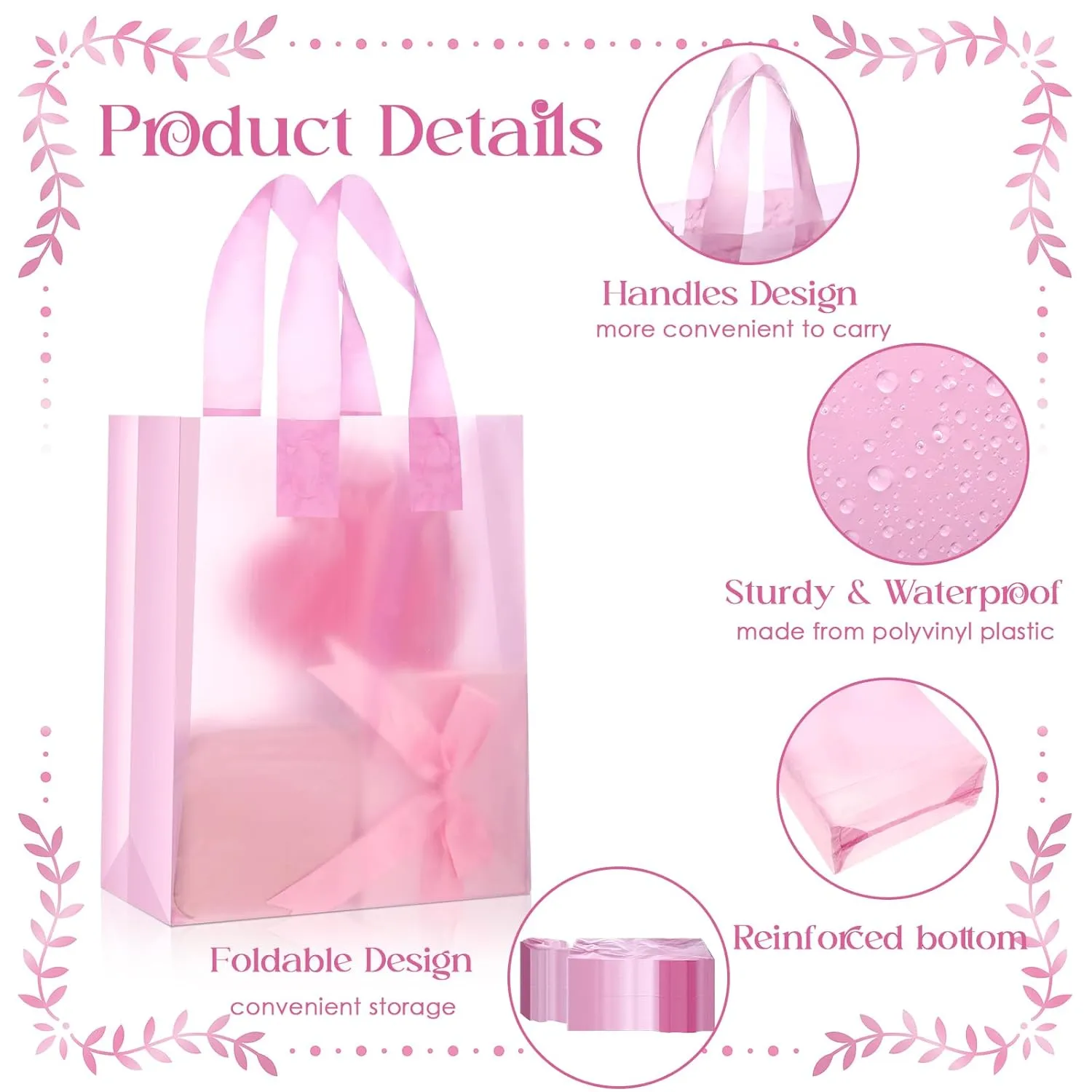 Zhanmai 250 Pcs Frosted Plastic Bags with Handle 8 x 4 x 10 Inch Plastic Party Favor Shopping Bags for Small Business Weding Gifts (Pink)