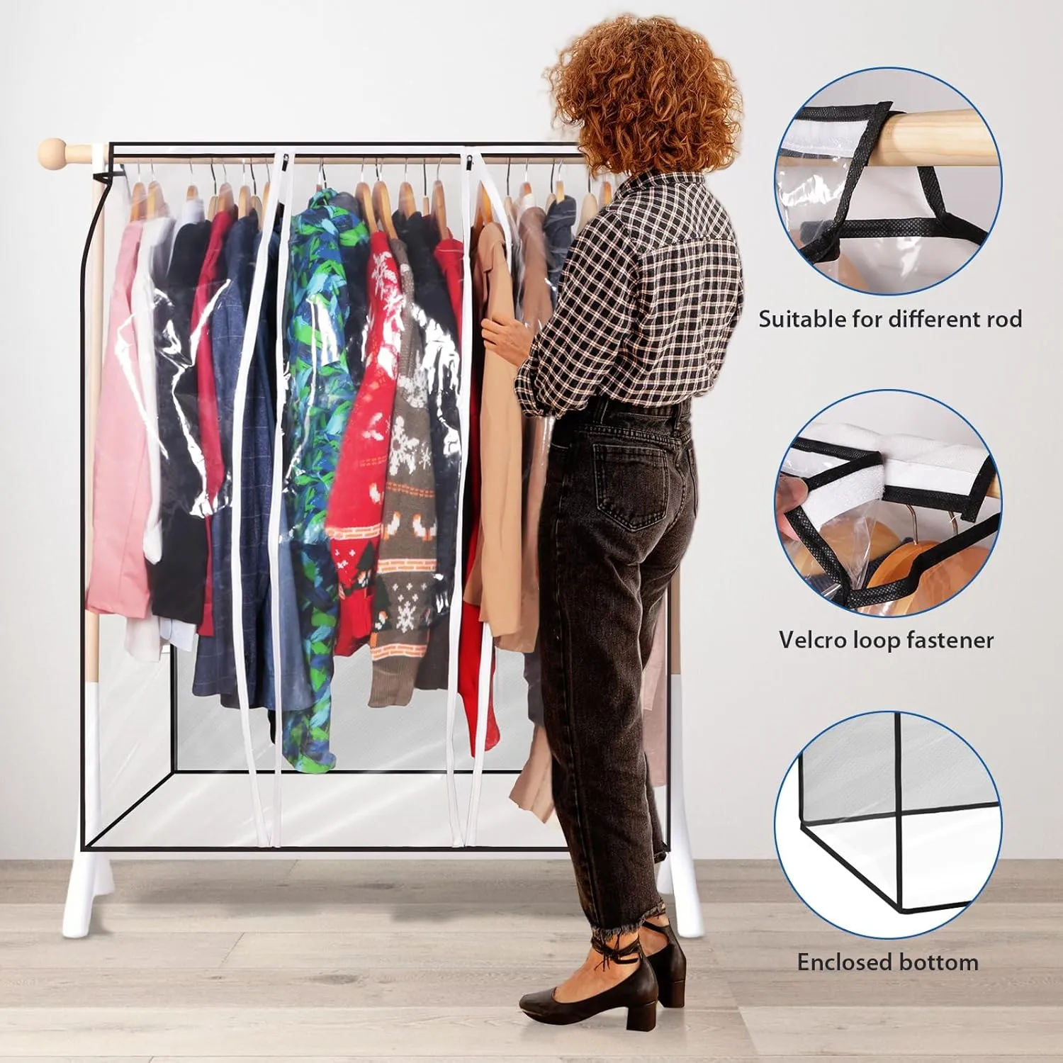 Zilink 43" Clear Hanging Garment Bags for Closet Storage Extra Large Clothes Storage Bag Bottom Enclosed Winter Clothes Storage with 2 Zippers Clothes Protector for Suits,Coats,Shirts,Sweaters