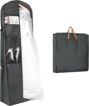Zilink 72" Wedding Dress Garment Bag Dress Bags for Gowns Bridal Garment Bag for Dresses Long with 12”Gusseted and Accessory Pockets for Wedding Dress, Puffy Gowns [Upgraded Version], Grey