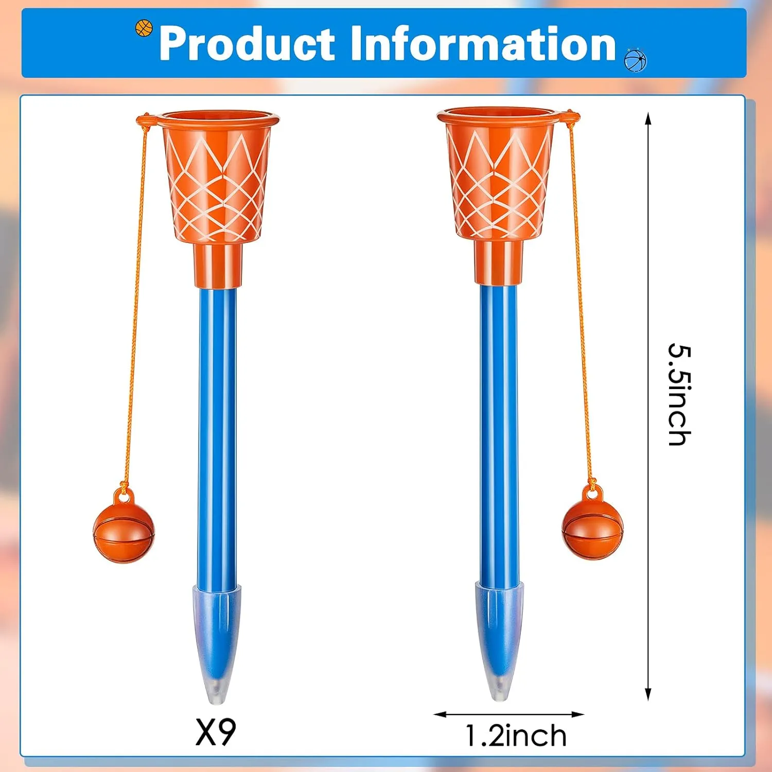 Zonon 18 Pieces Basketball Hoop Pens Bulk Basketball Party Favors Novelty Pens for Kids Sports Theme Birthday Party Sports Club Supplies Christmas Gifts, 0.7mm