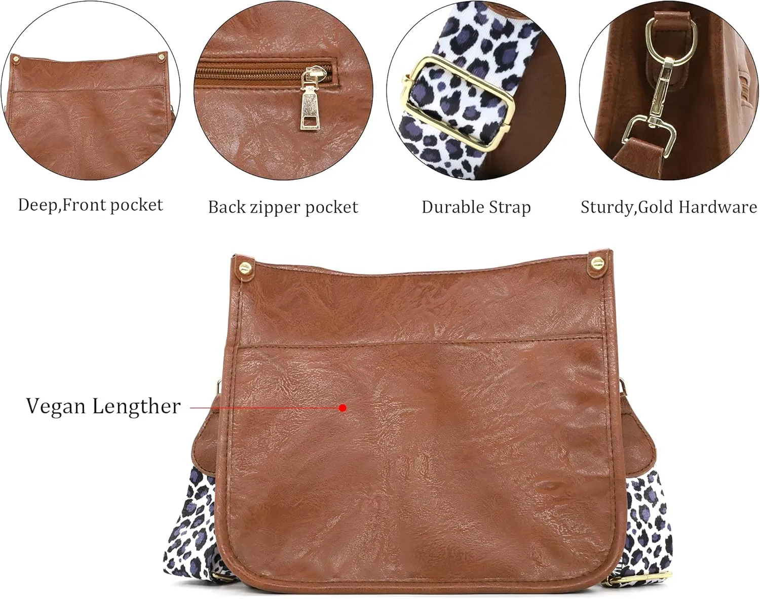 Zyyfly Vegan Leather Purse Medium Size Crossbody Bags for Women with Leopard Guitar Strap