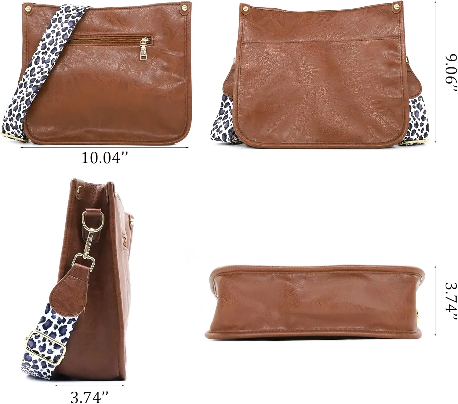 Zyyfly Vegan Leather Purse Medium Size Crossbody Bags for Women with Leopard Guitar Strap